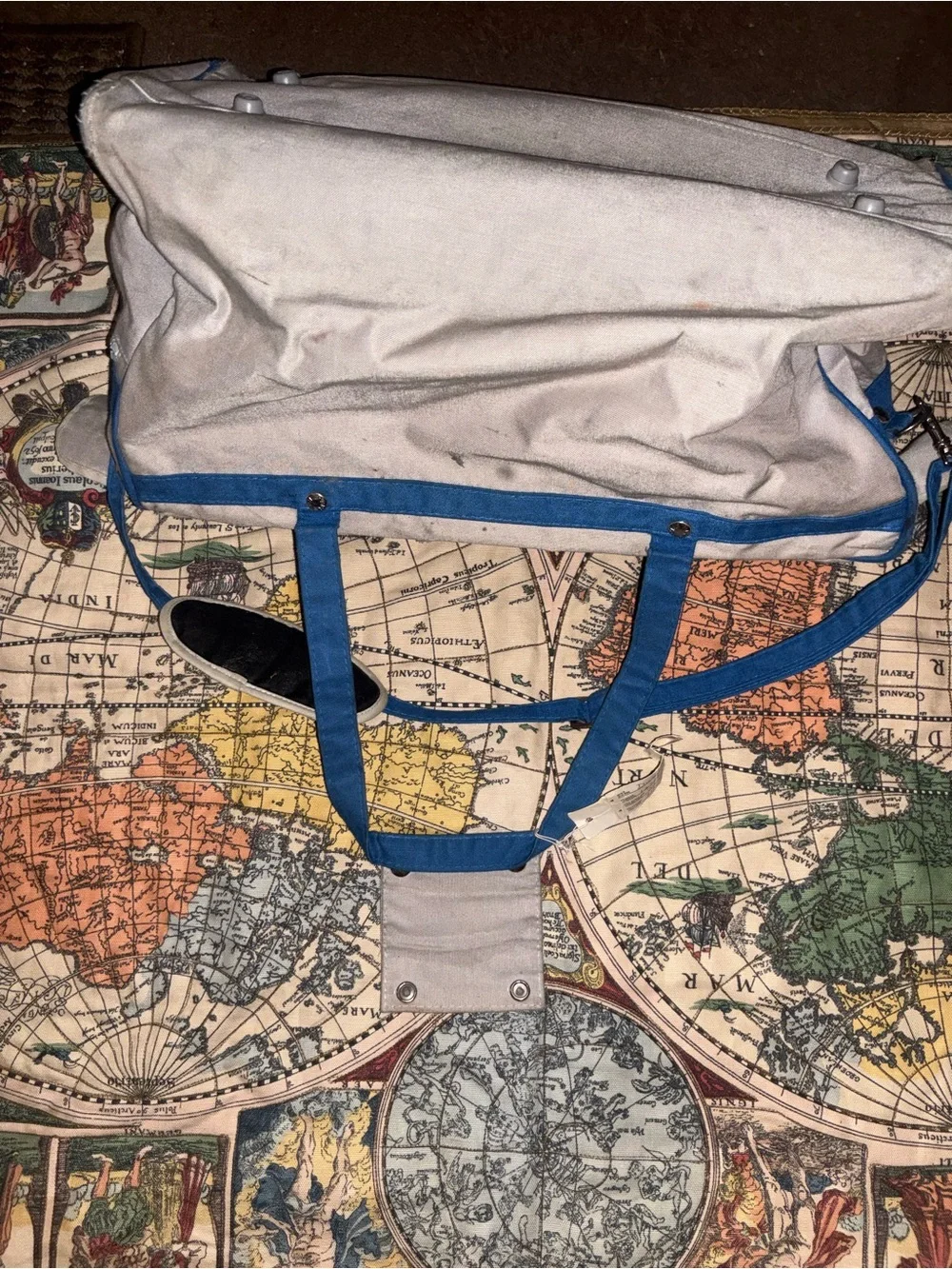 Nike White and Blue Canvas Duffel Bag